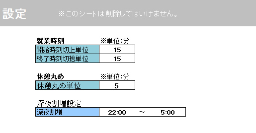 丸めと深夜時間帯の設定