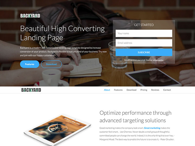 Backyard Free Bootstrap Landing Page Template