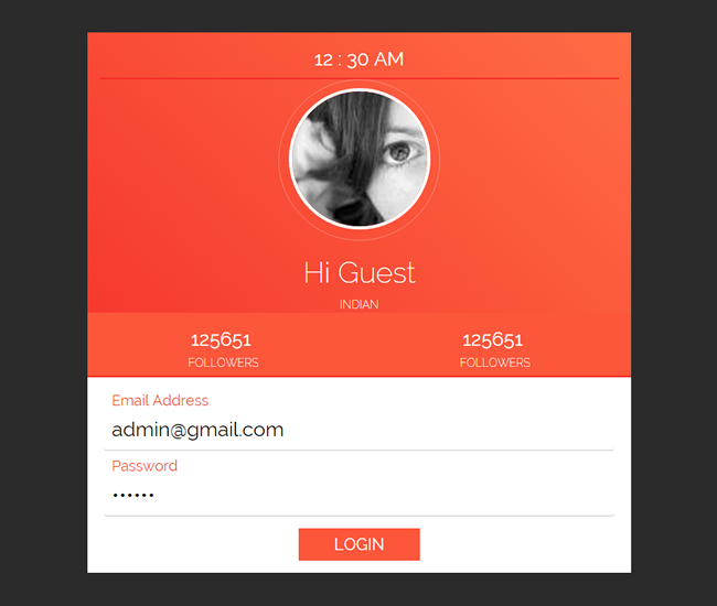 Red profile and login panel