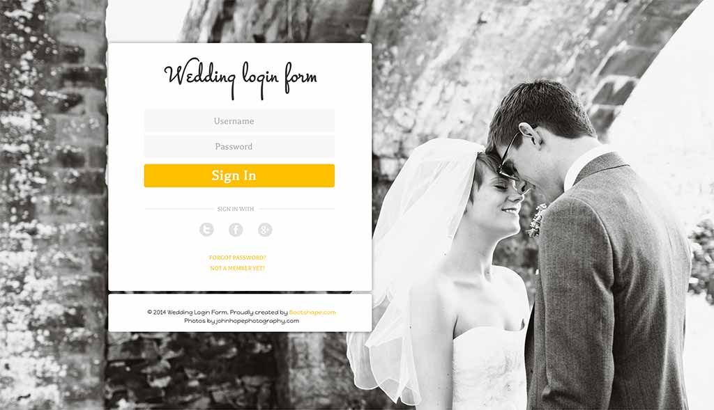 Wedding login form